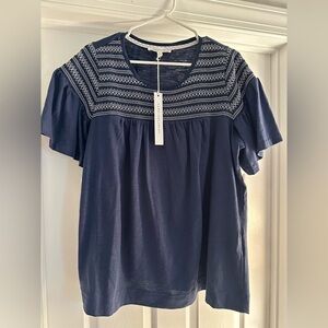 Jane and Delancey Dark Blue Patterned Blouse